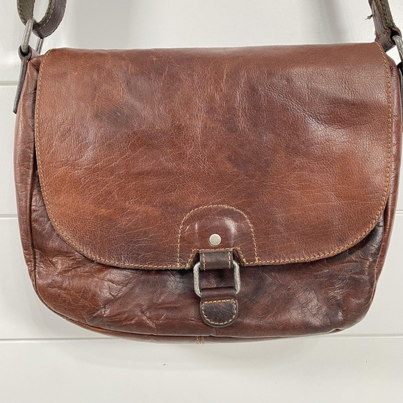 Jack Georges Leather Messenger Bag Crossbody Brown Flap Buckle Back Zip Pocket